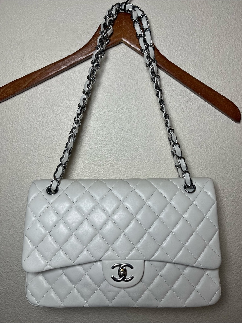 Calf skin quilted bag white